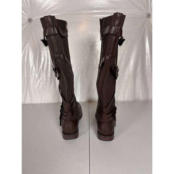 Avenue Pompton Brown Tall Riding Boots 10W Wide Calf Buckle Faux Leather - Picture 2 of 11